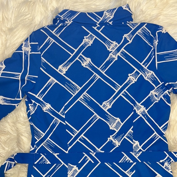 NWOT J. McLaughlin Blue/White Bamboo Pattern Brynn Shirt Dress - Picture 13 of 16